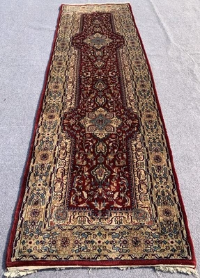 Authentic Hand Knotted Antique Tribal Tabreez Wool Area Runner Rug 7.9 x 2.5 Ft - Image 1 of 4