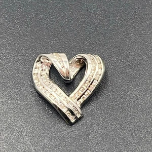 14k White Gold High Shine  Rhodium Finish Diamond Heart Pendant 3.8 grams  - Picture 1 of 11