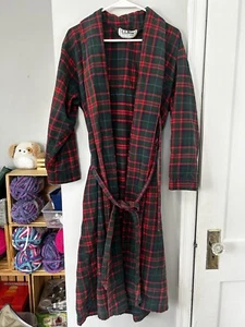 VTG LL Bean Women’s Flannel Robe Red Green Blue With Belt Made in USA - Picture 1 of 10