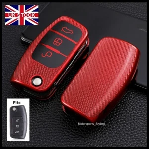 Red Carbon Fiber Remote Key Fob Cover Case For Ford Car Flip Key 3 Button T43cfr - Picture 1 of 4