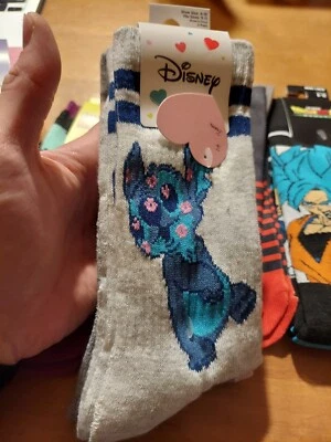 Disney Lilo & Stitch Varsity Stripe Hearts 2 Pairs Crew Socks Size 9-11 - Image 1 of 4