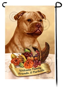 Thanksgiving Garden Flag - Orange Staffordshire Bull Terrier 134E - Picture 1 of 1