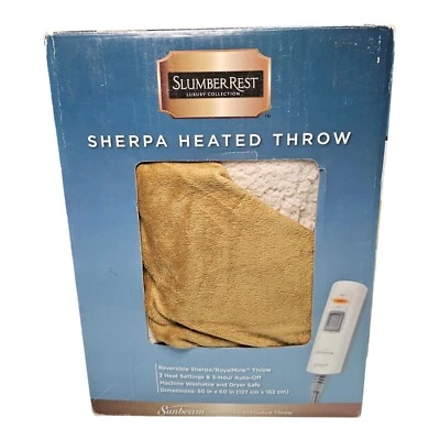 Sunbeam 50x60 Sherpa Heated Throw Blanket 3 Adjustable Heat Settings, Honey - Image 1 of 4