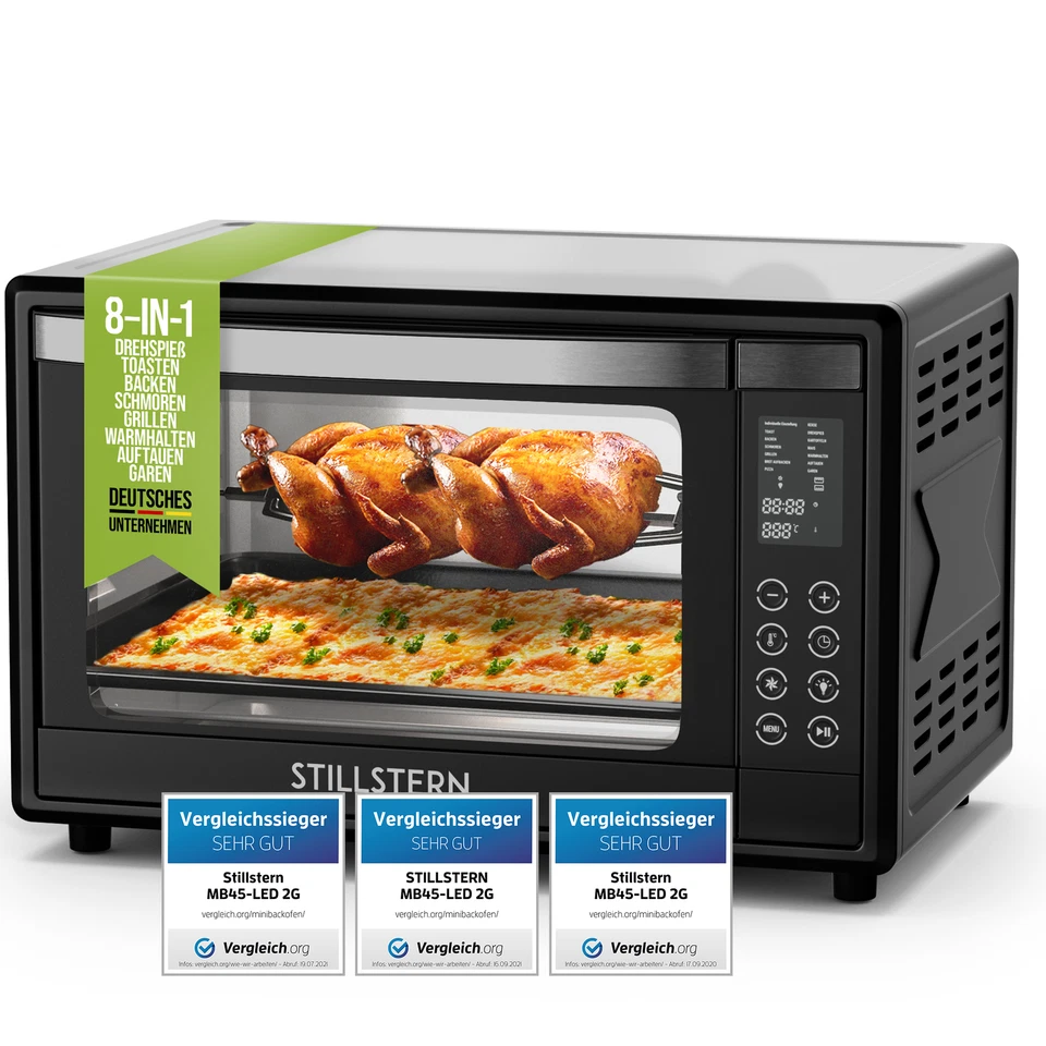 B-Ware Minibackofen mit Umluft 45L LED Display Drehspieß Mini Backofen Pizzaofen - Bild 1 von 4