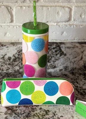 ☘�Kate Spade 高尔夫球丙烯酸 24 盎司。 绝缘不倒翁和铅笔盒套装全新带标签☘�� — 第 1/4 张图片