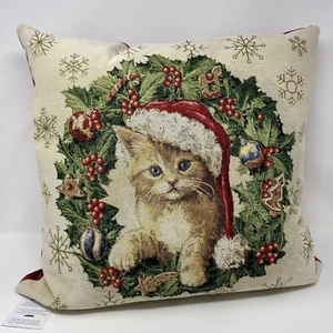 Caldeira Decorative Christmas Holiday Pillow, Cat, 19x20" Feather Pillow - Picture 1 of 7