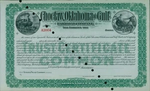 Certificado de acciones comunes sin emitir de Choctaw, Oklahoma and Gulf Railroad Company - Imagen 1 de 2