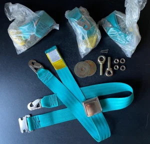 2 PAIR SEAT BELTS Turquoise NOS BEAMS OKLA 2550 Teal 4 door dr 2Pt UNIVERSAL LAP - Picture 1 of 9