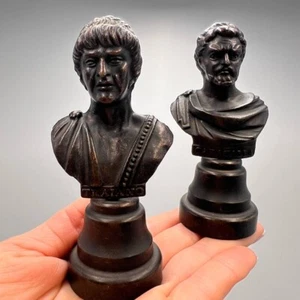 2 Collectible Antique Metal Statues Bust of Roman Emperors Caracalla Traian 193g - Picture 1 of 8