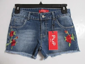 Girls POP Jeans Denim Stretch Embroidered Floral Shorts Size 12 Style 714118 - Picture 1 of 6