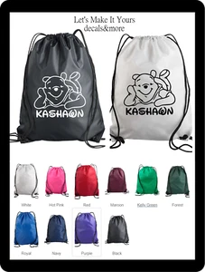 WINNIE THE POOH NYLON DRAWSTRING BACKPACK SPORTS BAG PERSONALIZED W/ NAME FREE - Picture 1 of 1