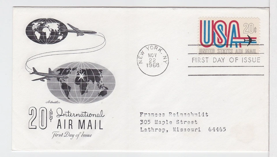 TurtlesTradingPost - USA 20 Cent Airmail 1968 #C75 FDC- Artmaster Cachet - Image 1 of 1