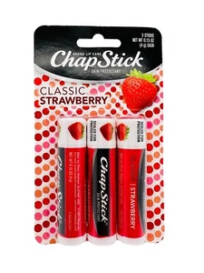 ChapStick Classic Strawberry Lip Balm Lip Care Skin Protectant Non-tinted 3 Pack - Picture 1 of 9