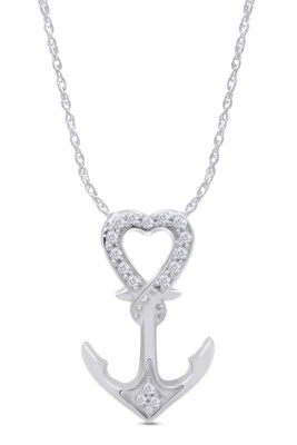 1/10ct Natural Round Diamond Heart Anchor Pendant 10K Solid Gold With 18" Chain - Image 1 of 4