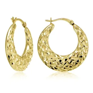 Gold Tone over Silver Polished Lightweight Diamond-Cut Textured Hoop Earrings - Picture 1 of 4