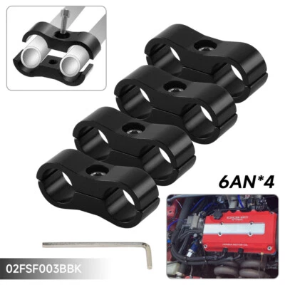 4pcs AN-6 AN6 13MM Braided Hose Separator Clamp Fitting Adapter Bracket Black - Image 1 of 4