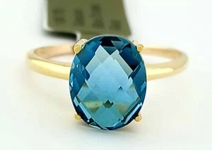 GENUINE 2.63 Cts BLUE ZIRCON RING 10k YELLOW GOLD - Free Certificate Appraisal - Picture 1 of 7