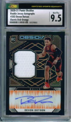 2020 Panini Obsidian Rookie Jersey Autograph DEVON DOTSON Bulls /35  CSG 9.5 /10 - Image 1 of 2