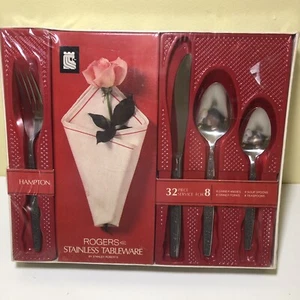 VTG Rogers Hampton Stainless Tableware Flatware Set for 8 NEW IN BOX 32 PCS - Picture 1 of 10