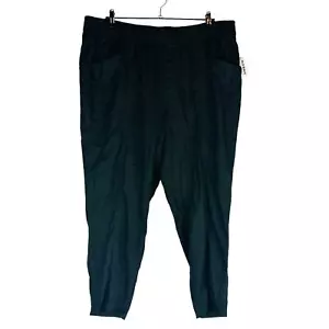 Nuovi pantaloni da donna vecchi navy taglia XL misto lino conico dritto tasche pull on neri - Foto 1 di 9