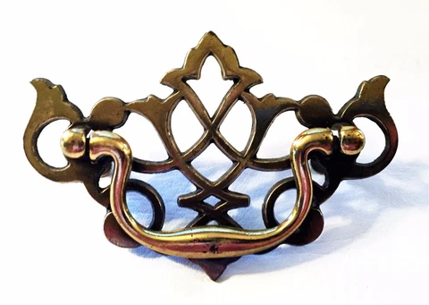 Brass Antique Hardware Chippendale Pierced Back Bail Drawer Pull 2 1/2"center Cover