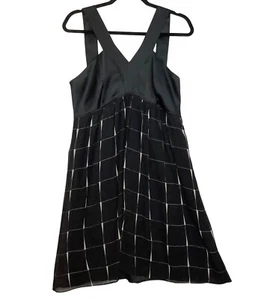 Express schwarz Seide ärmelloses Kleid kariert Damen groß gefüttert Party Cocktail - Bild 1 von 8