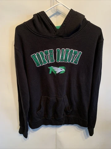 Vintage UND North Dakota Fighting Hawks NCAA Hooded Sweatshirt Mens XL Black Cover