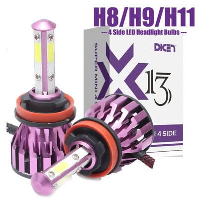 4-Sides H11 H8 H9 LED Headlight Bulbs Kits 2000W 300000LM High Power 6000K White - Image 1 of 4