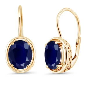 18K Yellow Gold Plated Silver Sapphire Earrings | 9X7MM Dangle Earrings for - Picture 1 of 4