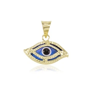 14K Massiv Gelbgold Evil Eye Anhänger - Viel Glück Blau Halskette Charm Damen Herren - Bild 1 von 2