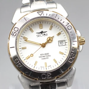 [Exc+5] Vintage Sector ADV 4500 No Limits White 100m Diver's 35mm Qz Mens Watch - Picture 1 of 10