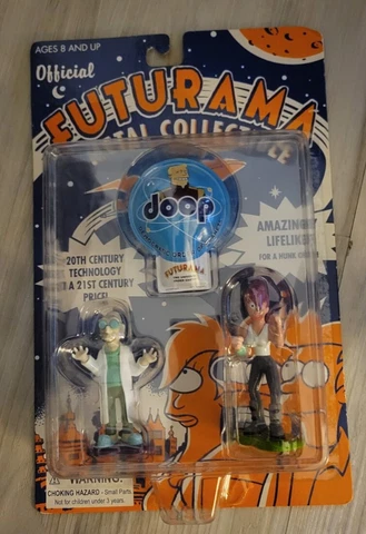 Futurama Metal Collectible Professor Farnsworth Leela Figure Set Rocket USA 2001 Cover