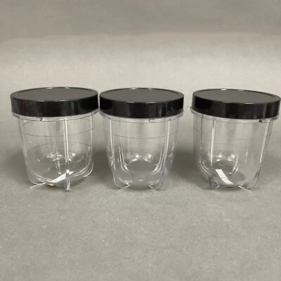 Magic Bullet Short Cups with Black Resealable Replacement Add-on Lot of 3 - Image 1 of 4