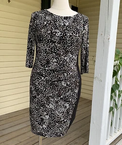 Lauren Ralph Lauren Kleid 12 Scuba Strick Schwarz Geometrisches Muster Stretch Old Money - Bild 1 von 9