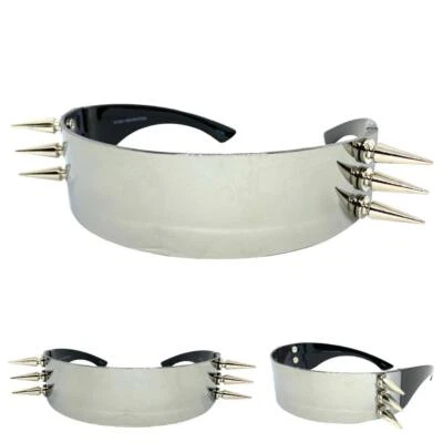 Motociclista Gótico Punk Rock Raver Escudo Fiesta VIDRIOS DE SOL Lente Cromada Punta Plateada Foto 1 de 4