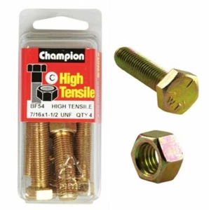 Champion BF54 High Tensile Full Thread UNF Bolts & Nuts 7/16 x 1-1/2 in. Pack of - Picture 1 of 4