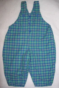 12 M: Vintage OSHKOSH B'GOSH blau grün kariert LONGALLS LATZHOSE STRAMPLER: VESTBAK - Bild 1 von 5