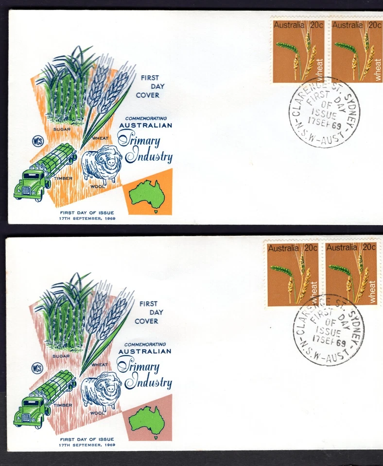 Par de trigo Primary Industries 1969 2 X 2c Australia en WCS FDC sin dirección Foto 1 de 1