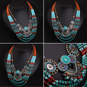 Collar gargantilla babero étnico para mujer colgante con cuentas tribal gitano collar accesorio - Imagen 1 de 8