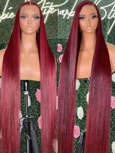 Peluca de cabello humano frontal de encaje 13x6 HD recta roja 13x4 pelucas delanteras de encaje para mujer - Imagen 1 de 15