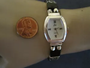 H591 ladys sterling silver ARIA onyx quartz stretch watch bracelet - Picture 1 of 5
