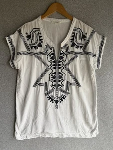 Solitaire Anthropology Bluse Damen groß weiß bestickt Schwimmen Überziehen Tunika - Bild 1 von 7