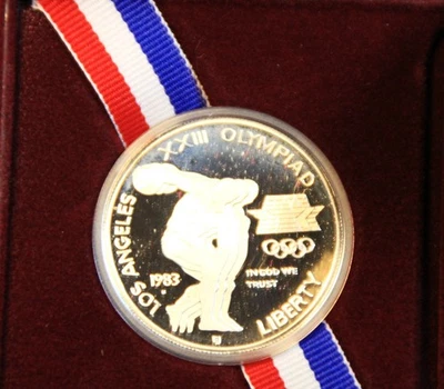 1983-S OLYMPIC COMMEMORATIVE PROOF SILVER DOLLAR WITH BOX & COA - Image 1 of 4