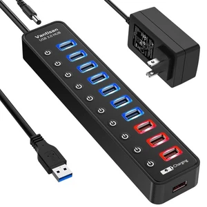 Hub USB 3.0 Alimentato 11 Porte USB Hub Splitter Estensione 7 Porte Dati USB 3.0 +... - Foto 1 di 7