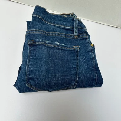 Frame Denim Le Skinny de Jeanne York Wash Distressed Angled Raw Hem Size 24 - Image 1 of 4