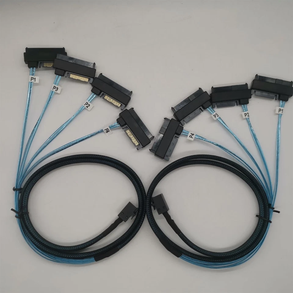 2*Mini SAS HDD SFF-8643 to 4 SFF-8482 Connector with Power Port Hard Drive 1M US - Image 1 of 4