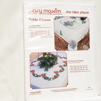 Mary Maxim Table Cloth #9554 Spring Lilacs 52" x 70" Stamped Cross Stitch 2001 - Image 1 of 4