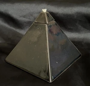 Unique Black Pyramid Clay Oil Lamp Iridescent Ceramic Glaze 4” Tall 4.5” Wide - Picture 1 of 14