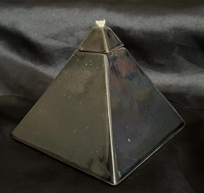 Unique Black Pyramid Clay Oil Lamp Iridescent Ceramic Glaze 4” Tall 4.5” Wide - Image 1 of 4