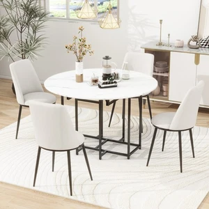 Juego de mesa de comedor de cocina extensible de 5 piezas que ahorra espacio tapa redonda de mármol sintético - Imagen 1 de 58